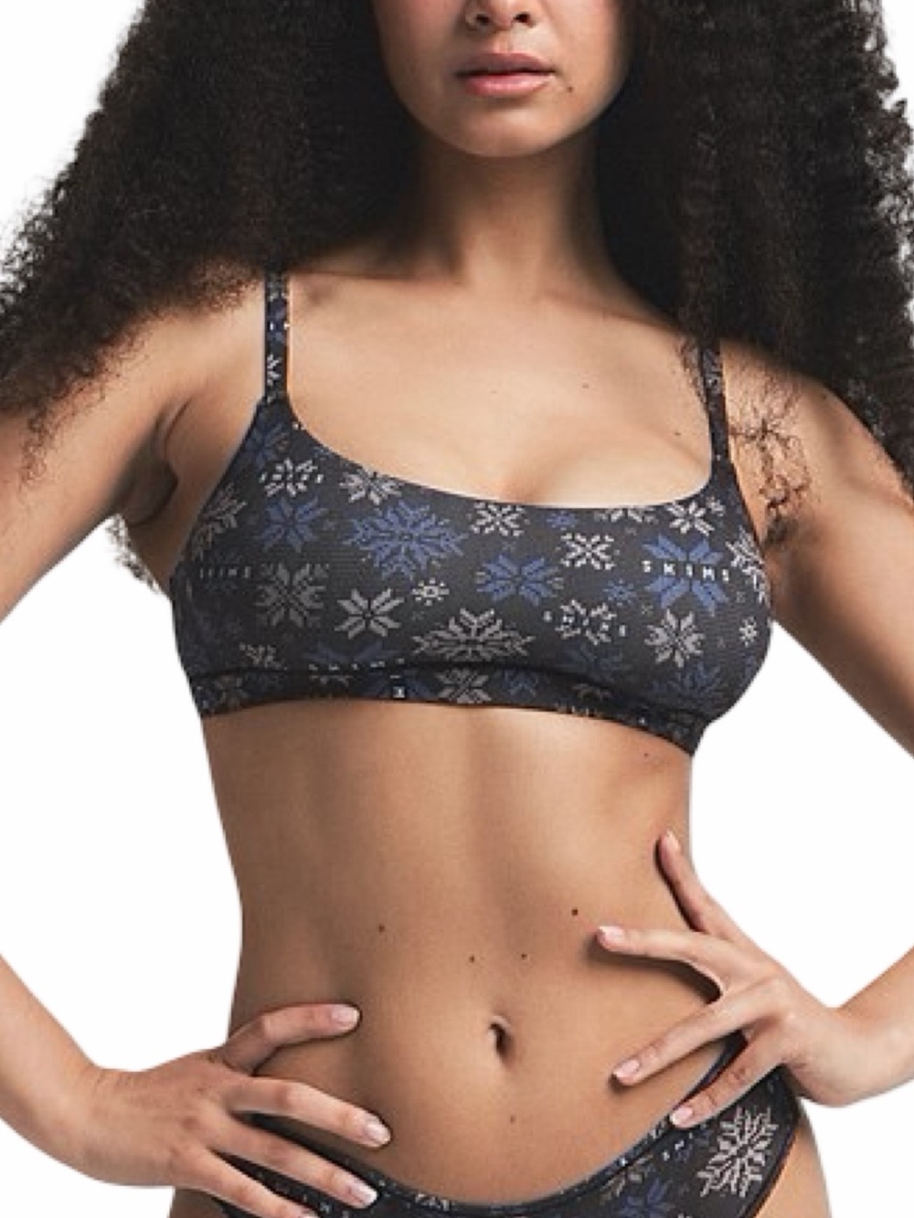 SKIMS Fits Everybody Scoop Bralette - Size Medium - Onyx Snowflake Fair Isle